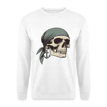 Piratenschädel mit Bandana - Unisex Pullover - Weiß - Vorne - Alina (178cm) & Michal (187cm)