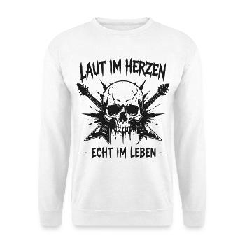 Laut im Herzen Skulls Gitarre - Unisex Pullover - Weiß - Vorne - Alina (178cm) & Michal (187cm)