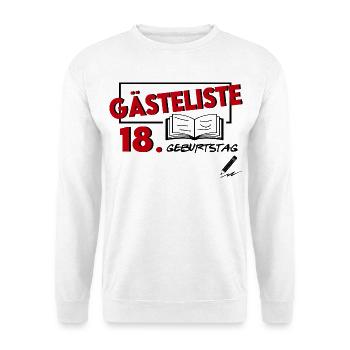 Gästeliste Gästebuch 18. Geburtstag Happy Birthday - Unisex Pullover - Weiß - Vorne - Alina (178cm) & Michal (187cm)