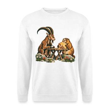Alpenmurmeltier & Steinbock – Bergfrühstück - Unisex Pullover - Weiß - Vorne - Alina (178cm) & Michal (187cm)