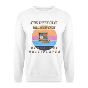 90s Gaming - Oldschool Multiplayer - Screencheat - Unisex Pullover - Weiß - Vorne - Alina (178cm) & Michal (187cm)