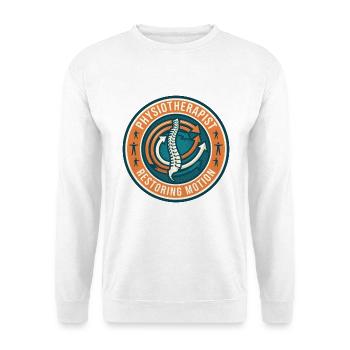 Physiotherapeut Restaurierung der Bewegung Wirbelsäulenabzeichen Geschenk - Unisex Pullover - Weiß - Vorne - Alina (178cm) & Michal (187cm)