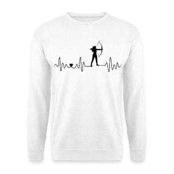 Bogenschießen Herzschlag Mädchen Damen Schützin - Unisex Pullover - Weiß - Vorne - Alina (178cm) & Michal (187cm)