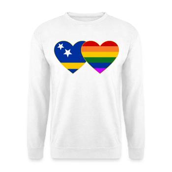 Curacao Regenbogen Flagge Herz - Unisex Pullover - Weiß - Vorne - Alina (178cm) & Michal (187cm)