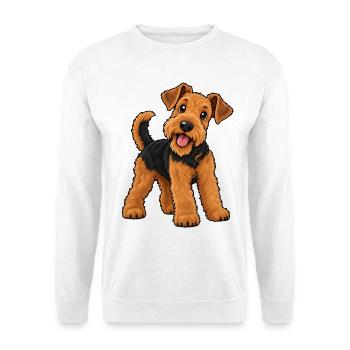 Airedale Terrier Kawaii Style – Süßer Terrier - Unisex Pullover - Weiß - Vorne - Alina (178cm) & Michal (187cm)
