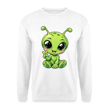 Alien Kawaii Style – Süßer Außerirdischer - Unisex Pullover - Weiß - Vorne - Alina (178cm) & Michal (187cm)