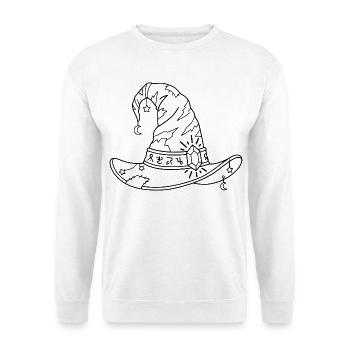 Hexenhut-Umriss Halloween Spooky Season Magic Co - Unisex Pullover - Weiß - Vorne - Alina (178cm) & Michal (187cm)