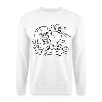 Zombie-Hand-Umrisse, Aus dem Grab von Halloween erwähnend - Unisex Pullover - Weiß - Vorne - Alina (178cm) & Michal (187cm)