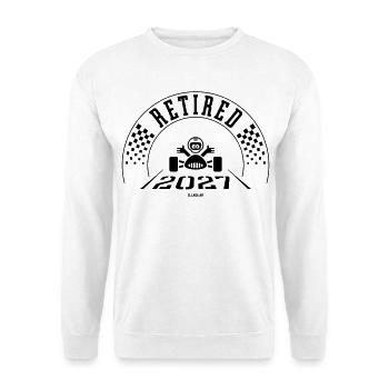 Im Ruhestand 2027 (Ruhestand / Ruhestand / Schwarz) - Unisex Pullover - Weiß - Vorne - Alina (178cm) & Michal (187cm)