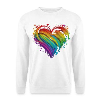 CSD LGBT Regenbogen LGBTQ Herz Pride Just Love - Unisex Pullover - Weiß - Vorne - Alina (178cm) & Michal (187cm)
