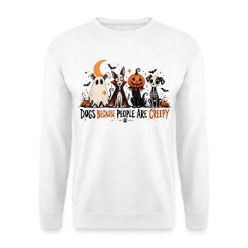 Dogs Because People Are Creepy | Halloween Hunde - Unisex Pullover - Weiß - Vorne - Alina (178cm) & Michal (187cm)
