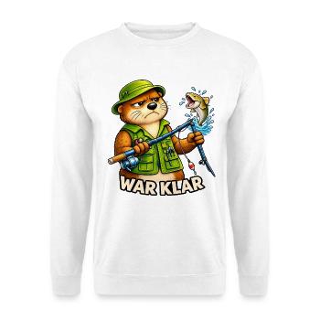 Lustiges Angler Motiv – Angeln & Fischer Geschenk - Unisex Pullover - Weiß - Vorne - Alina (178cm) & Michal (187cm)