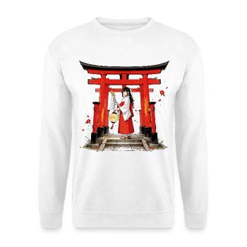 Miko Shrine Maiden – Japanische Priesterin - Unisex Pullover - Weiß - Vorne - Alina (178cm) & Michal (187cm)