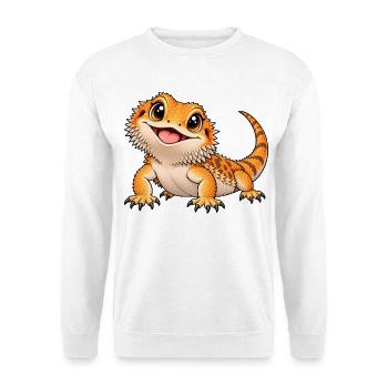 Bartagame Kawaii Style – Süße Echse - Unisex Pullover - Weiß - Vorne - Alina (178cm) & Michal (187cm)