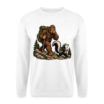 Bigfoot & Stinktier beim Wandern – Outdoor - Unisex Pullover - Weiß - Vorne - Alina (178cm) & Michal (187cm)