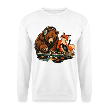 Bär & Fuchs als Vinyl DJs – Musikduo - Unisex Pullover - Weiß - Vorne - Alina (178cm) & Michal (187cm)