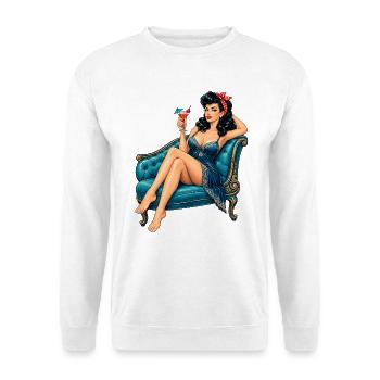 Rockabella Pin-Up: Chaiselongue Retro Style - Unisex Pullover - Weiß - Vorne - Alina (178cm) & Michal (187cm)
