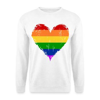 Regenbogen Herz used - Unisex Pullover - Weiß - Vorne - Alina (178cm) & Michal (187cm)