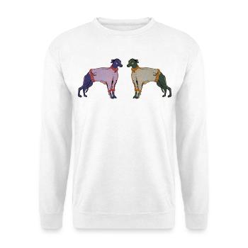 WHIPPETS IN STREIFEN - Unisex Pullover - Weiß - Vorne - Alina (178cm) & Michal (187cm)