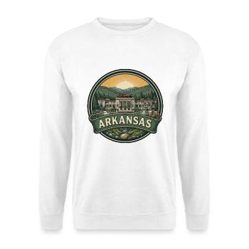 Arkansas Ozarks Nature Retro Reiseabzeichen - Unisex Pullover - Weiß - Vorne - Alina (178cm) & Michal (187cm)