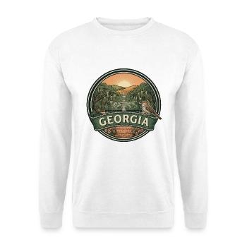 Georgia Savannah Peach Retro Reiseabzeichen - Unisex Pullover - Weiß - Vorne - Alina (178cm) & Michal (187cm)