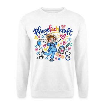 Pflegefachkraft Beruf Pflege Geschenk Doodle - Unisex Pullover - Weiß - Vorne - Alina (178cm) & Michal (187cm)