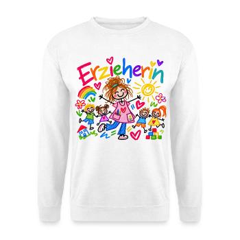 Erzieherin Kindergarten Beruf Geschenk Doodle - Unisex Pullover - Weiß - Vorne - Alina (178cm) & Michal (187cm)