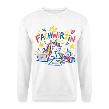 Fachwirtin Einhorn Beruf Büro Geschenk - Unisex Pullover - Weiß - Vorne - Alina (178cm) & Michal (187cm)