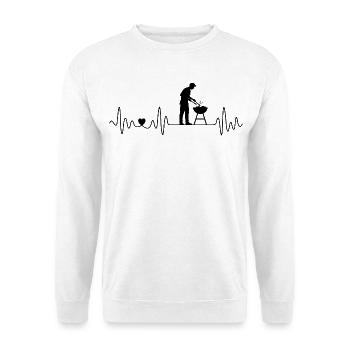 Grillen Herzschlag für BBQ Grillteufel Grillsaison - Unisex Pullover - Weiß - Vorne - Alina (178cm) & Michal (187cm)