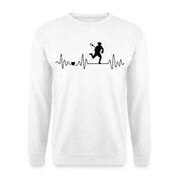 Lacrosse Herzschlag Für Lacrosse Spieler - Unisex Pullover - Weiß - Vorne - Alina (178cm) & Michal (187cm)