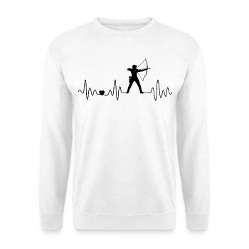 Bogenschütze Herzschlag Für Hobby Schützenverein - Unisex Pullover - Weiß - Vorne - Alina (178cm) & Michal (187cm)