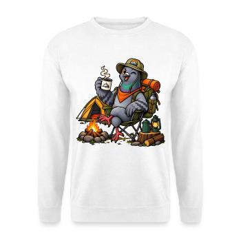 Taube beim Camping – Camping & Outdoor - Unisex Pullover - Weiß - Vorne - Alina (178cm) & Michal (187cm)