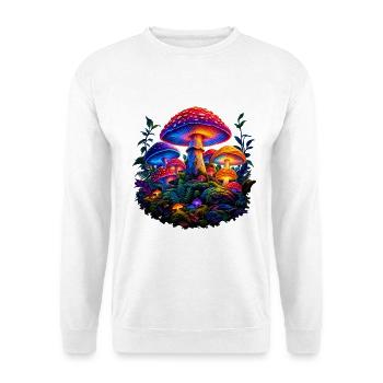 Magischer Pilz Neon Wald - Unisex Pullover - Weiß - Vorne - Alina (178cm) & Michal (187cm)