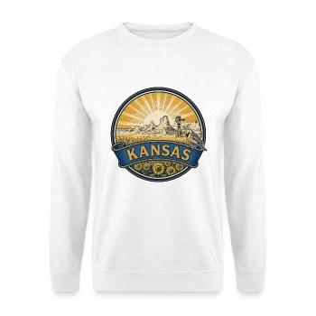 Kansas Sunflower Prairie Retro-Reisegeschenk - Unisex Pullover - Weiß - Vorne - Alina (178cm) & Michal (187cm)