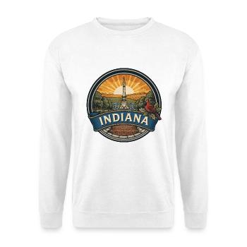 Indiana Vintage Monument Retro Reiseabzeichen - Unisex Pullover - Weiß - Vorne - Alina (178cm) & Michal (187cm)