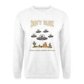 Dont Panic Theyre Just Weather Balloons - Unisex Pullover - Weiß - Vorne - Alina (178cm) & Michal (187cm)