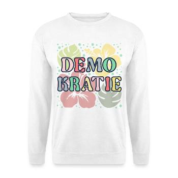 Demokratie Blume - Unisex Pullover - Weiß - Vorne - Alina (178cm) & Michal (187cm)