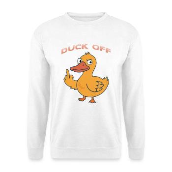Duck Off Cartoon Duck - Unisex Pullover - Weiß - Vorne - Alina (178cm) & Michal (187cm)