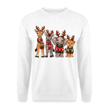 Safari Tiere mit Rentiergeweih zu Weihnachten - Unisex Pullover - Weiß - Vorne - Alina (178cm) & Michal (187cm)