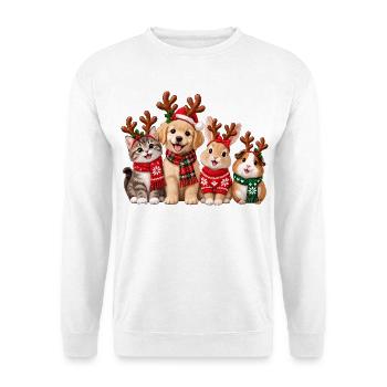 Süße Weihnachtstiere mit Rentiergeweih - Unisex Pullover - Weiß - Vorne - Alina (178cm) & Michal (187cm)