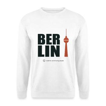 Berlin Turmtypografie - Unisex Pullover - Weiß - Vorne - Alina (178cm) & Michal (187cm)