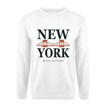 New York Brückentypografie - Unisex Pullover - Weiß - Vorne - Alina (178cm) & Michal (187cm)