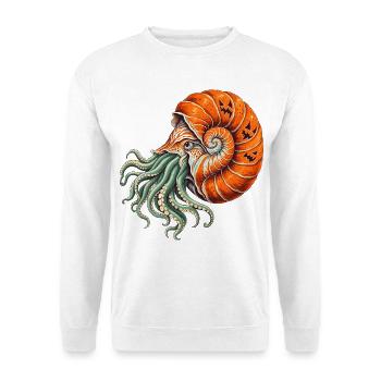 Nautilus mit Kürbisspirale - Unisex Pullover - Weiß - Vorne - Alina (178cm) & Michal (187cm)