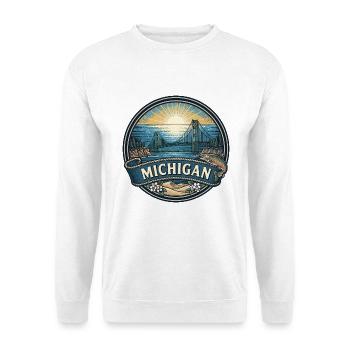 Michigan Great Lakes Vintage-Reiseabzeichen - Unisex Pullover - Weiß - Vorne - Alina (178cm) & Michal (187cm)