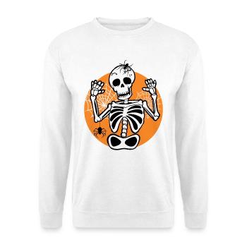 Skelett mit Spinne - Unisex Pullover - Weiß - Vorne - Alina (178cm) & Michal (187cm)