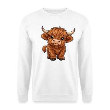 Highland Cattle Kawaii Style – Süßes Rind - Unisex Pullover - Weiß - Vorne - Alina (178cm) & Michal (187cm)