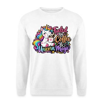 Fueled by Coffee Unicorn Magic - Unisex Pullover - Weiß - Vorne - Alina (178cm) & Michal (187cm)