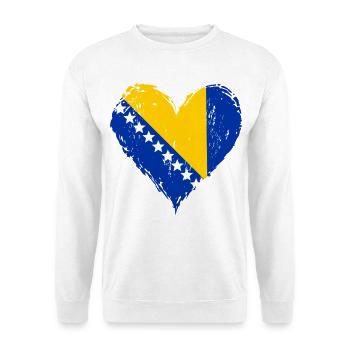 Bosnien Herzflagge Grunge - Unisex Pullover - Weiß - Vorne - Alina (178cm) & Michal (187cm)