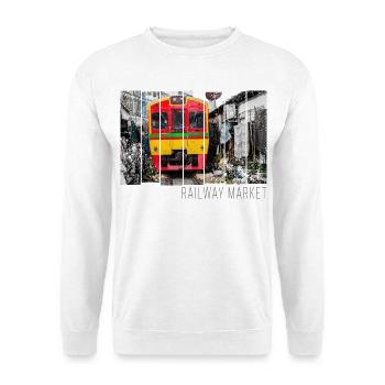Railway Market Mae Klong in Thailand Souvenir - Unisex Pullover - Weiß - Vorne - Alina (178cm) & Michal (187cm)