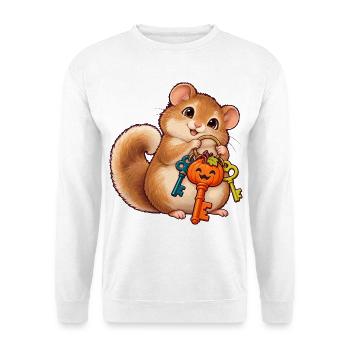 Süße Haselmaus mit Kürbis-Schlüssel - Unisex Pullover - Weiß - Vorne - Alina (178cm) & Michal (187cm)